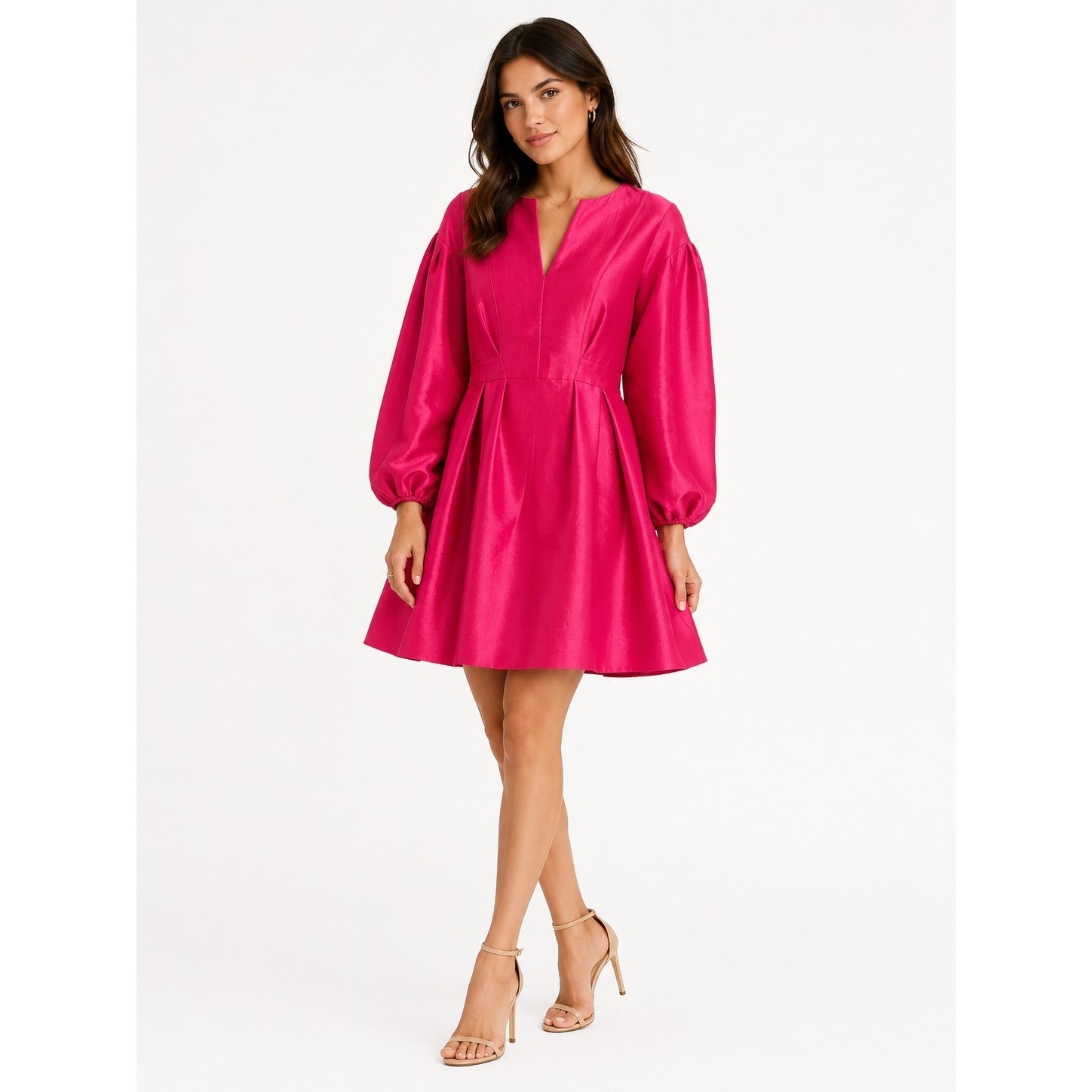 Nocturne Vibrant Pink Structured Luxury Designer Mini Dress $438 Size M